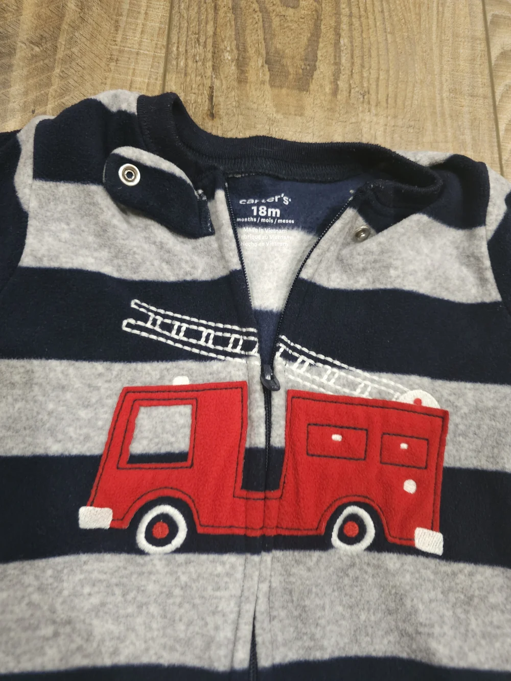 4/$10 Carters 18 Month Striped Fleece Footie Pajamas Firetruck